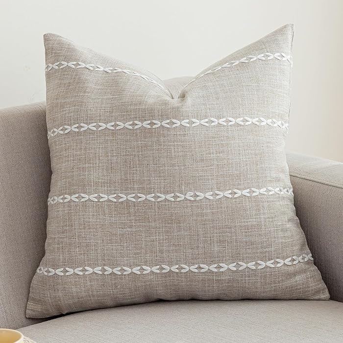 vctops Rustic Striped Cotton Linen Decorative Throw Pillow Cover Embroidery Square Cushion Cover ... | Amazon (US)