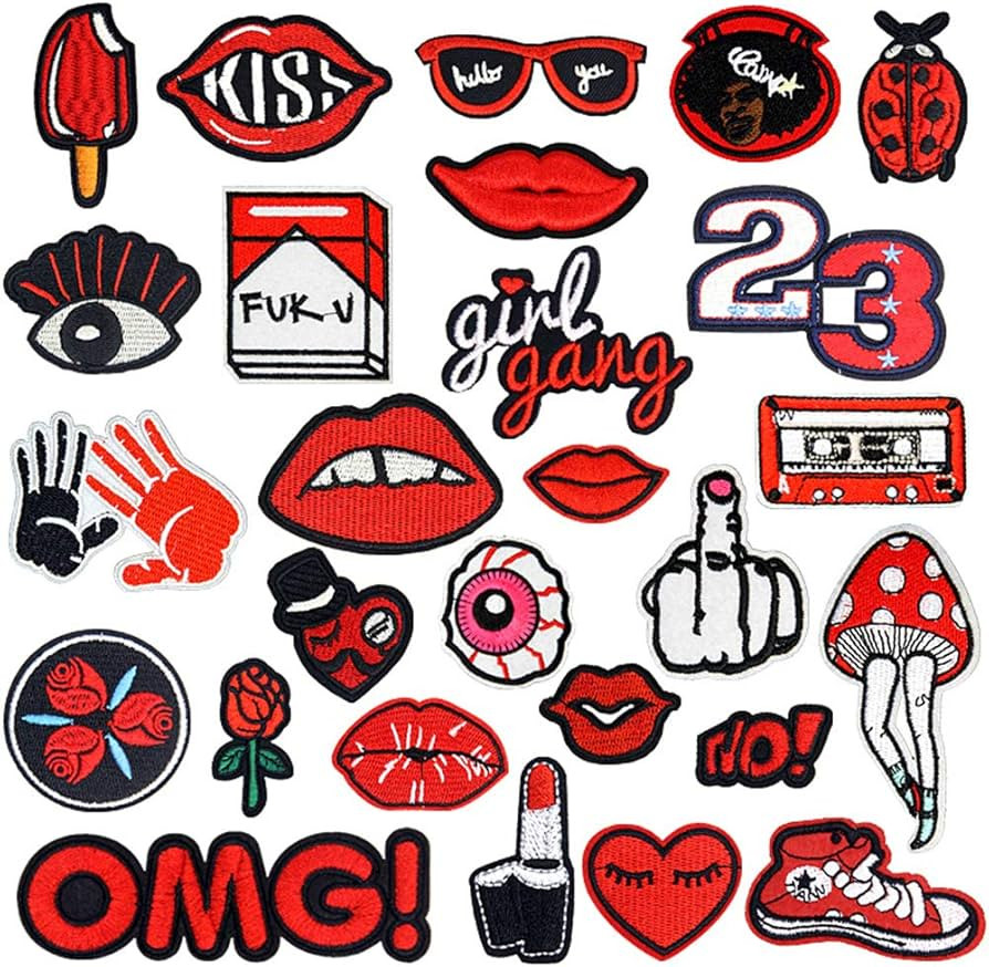 27Pcs Valentines Style Embroidered Iron on Patches Lip OMG Eye Rose Lipstick Kiss Number Sew on A... | Amazon (US)