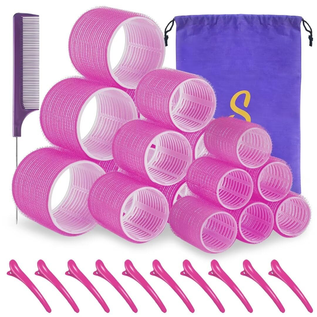 Self grip hair roller set,18 pcs,Hair rollers with hair roller clips and comb,Salon hairdressing ... | Amazon (US)