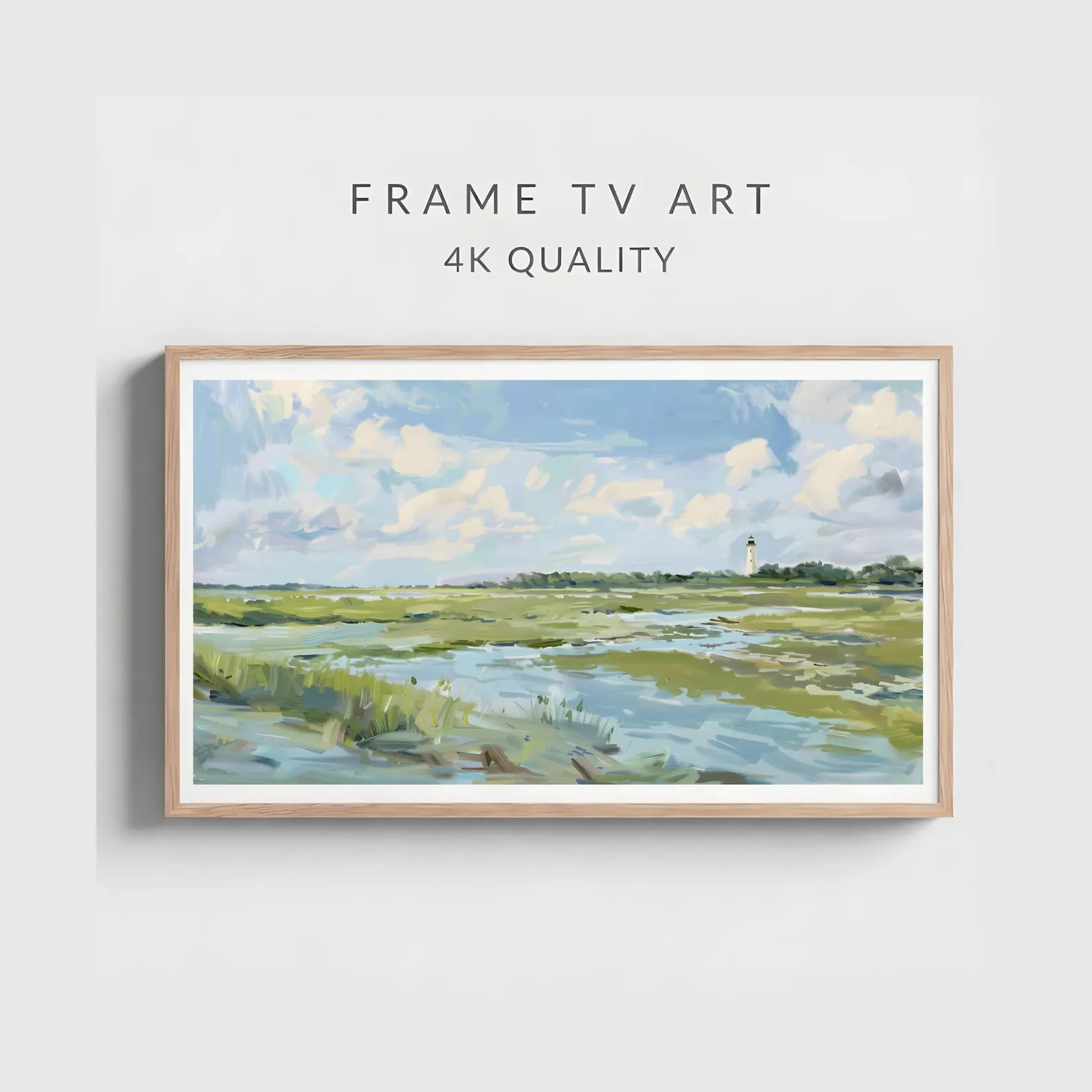Coastal Summer Frame TV Art, Marshlands & Lighthouse Digital Painting, Digital Download, 4K Art | Etsy (Global)