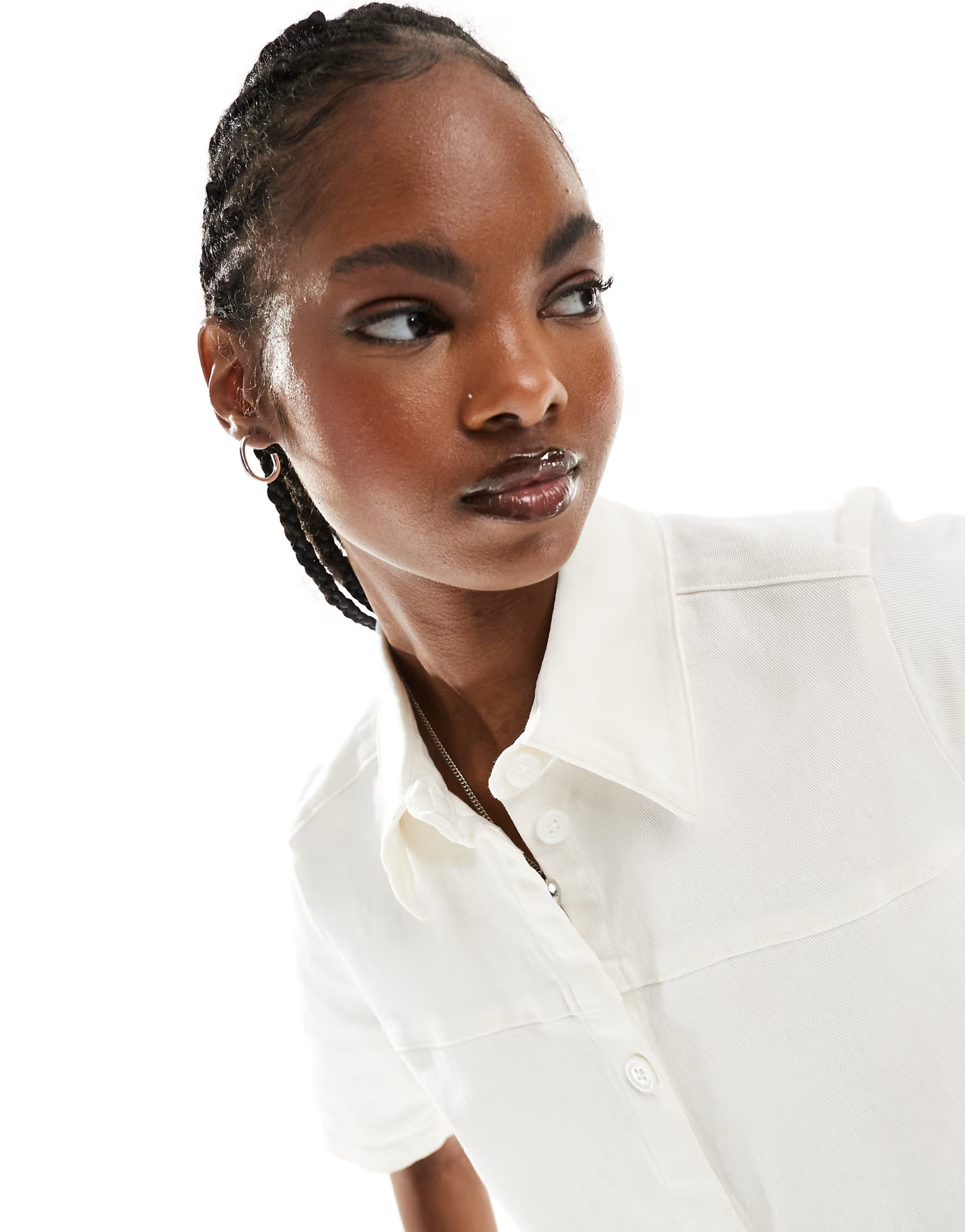 Monki short sleeve button up collar mini shirt dress in white | ASOS (Global)