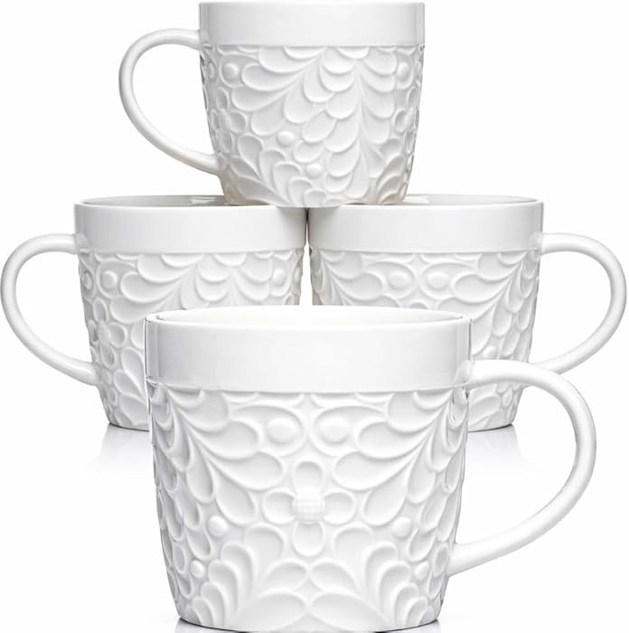 25DOL 16 oz Ceramic Coffee Mugs Set of 4 – Embossed Nature-Inspired Design, Comfortable Grip Ha... | Amazon (US)
