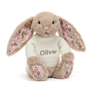 Blossom Beige Bunny 'Petal' with Personalized Cream Jumper | Jellycat US