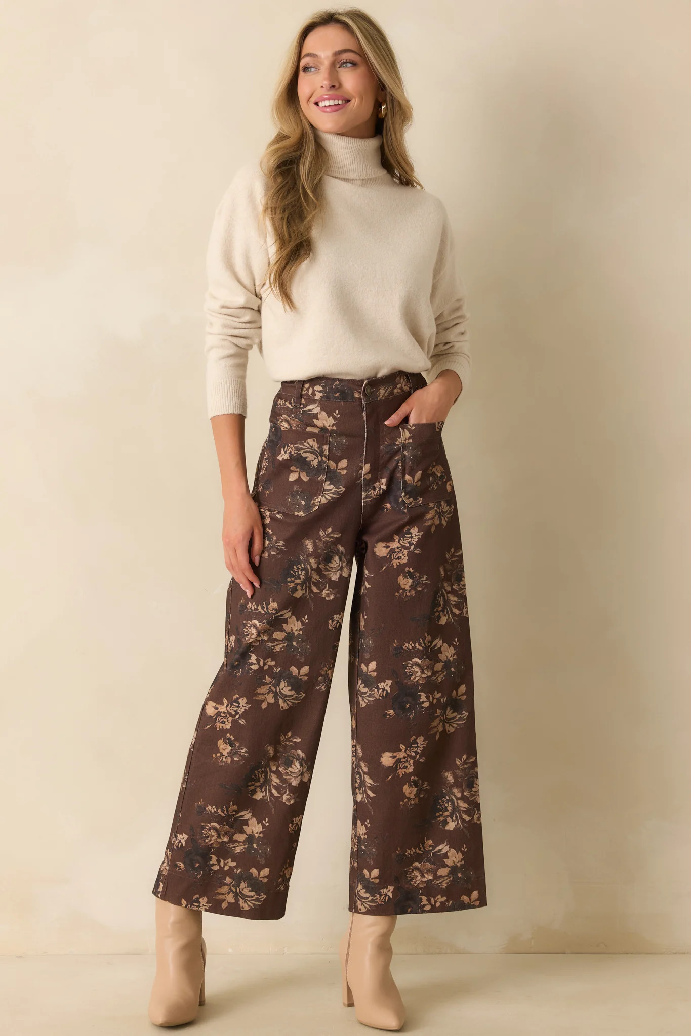 For The Best Light Beige Knit Long Sleeve Turtleneck Sweater | Red Dress