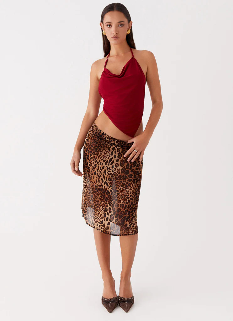 Evoke Chiffon Midi Skirt - Leopard | Peppermayo (Global)