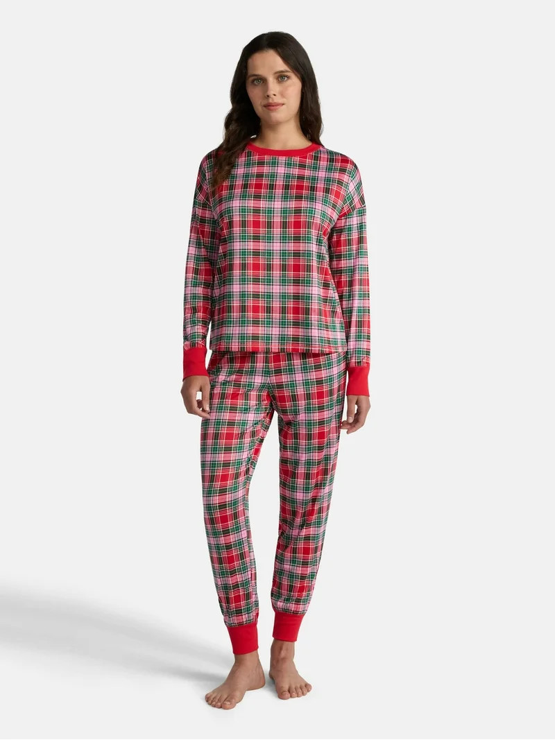 Holiday Time Women's Long Sleeve Crew Neck Sleep Top and Jogger Pants Pajama Set, 2-Piece, Sizes ... | Walmart (US)