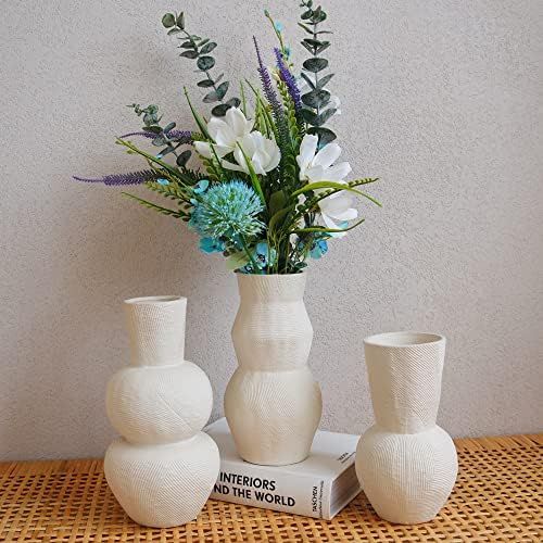 Mowtanco Ceramic Vases, Modern Decorative Textured Vase, Geometric Ribbed Vase for Home Decor, Ce... | Amazon (US)