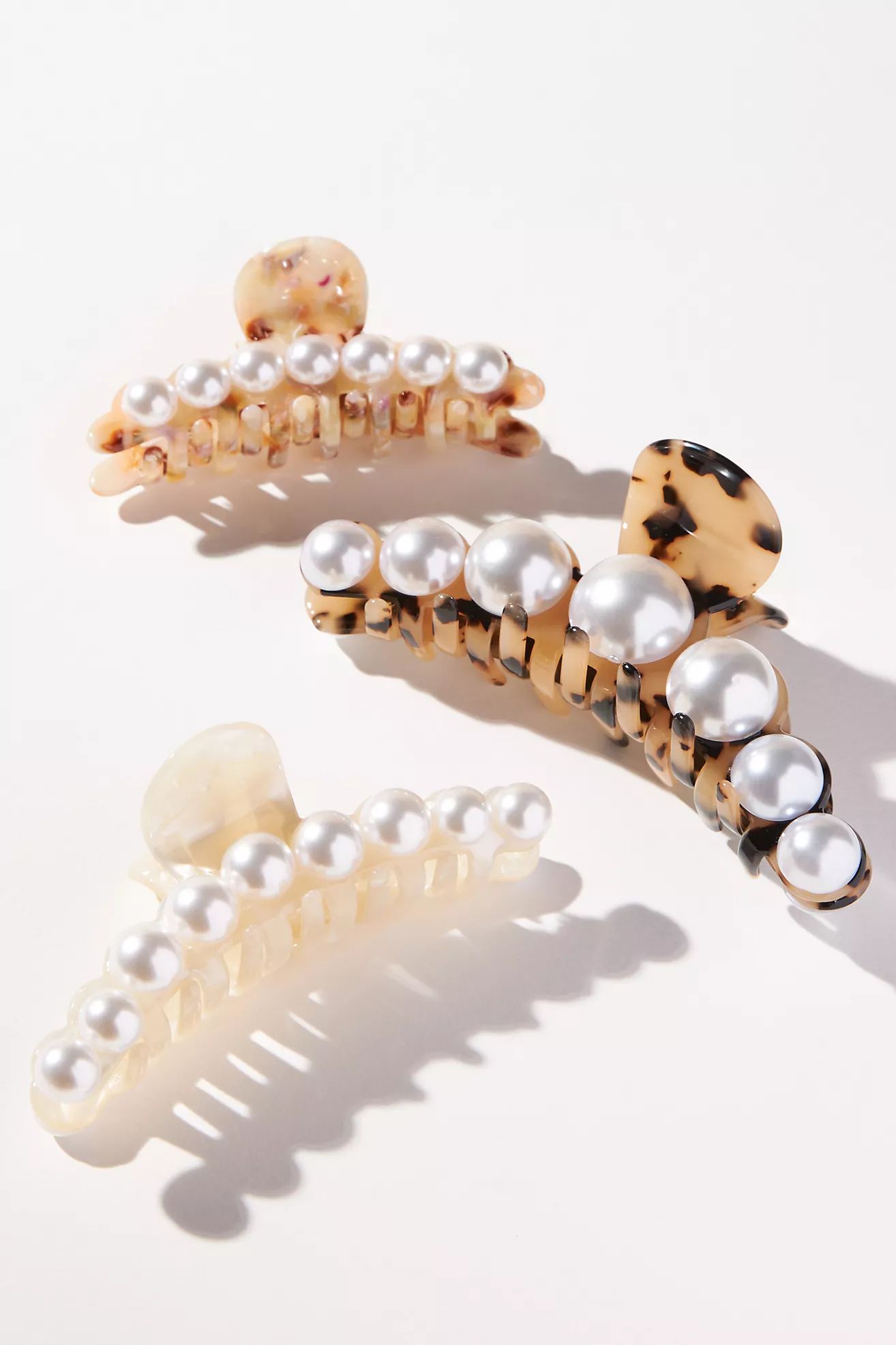 Pearl Embellished Hair Claw Clips, Set of 3 | Anthropologie (US)