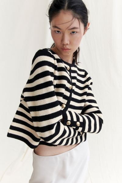 Knitted cardigan - Black/Striped - Ladies | H&M GB | H&M (UK, MY, IN, SG, PH, TW, HK)