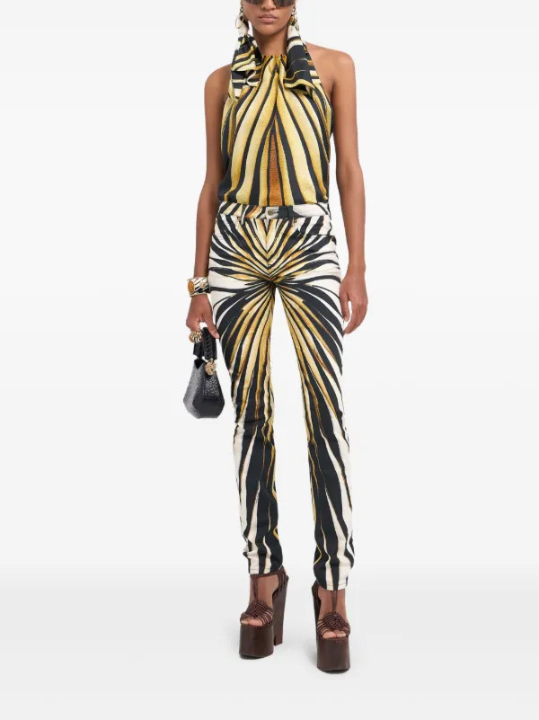 Roberto Cavalli Ray Of Gold Print Skinny Trousers | Neutrals | FARFETCH | Farfetch Global