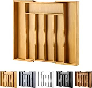 Expandable Bamboo Kitchen Drawer Organizer for Cutlery and Utensils, Adjustable Bamboo Wood Cutle... | Amazon (US)