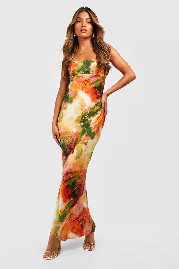 Abstract Satin Detail Slip Dress | Boohoo.com (UK & IE)