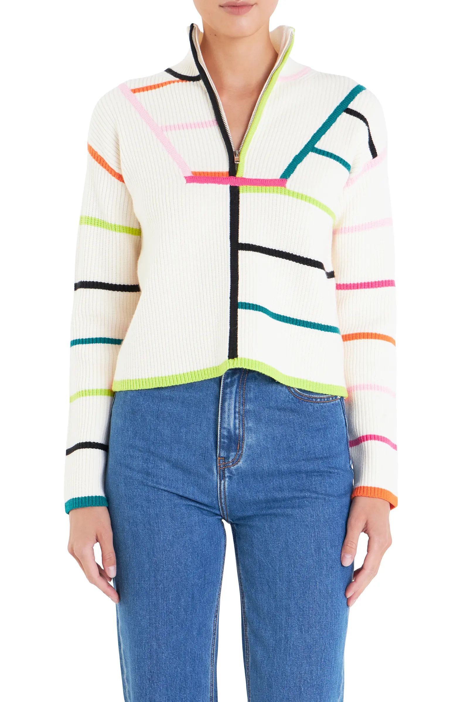 English Factory Stripe Half-Zip Rib Sweater | Nordstrom | Nordstrom