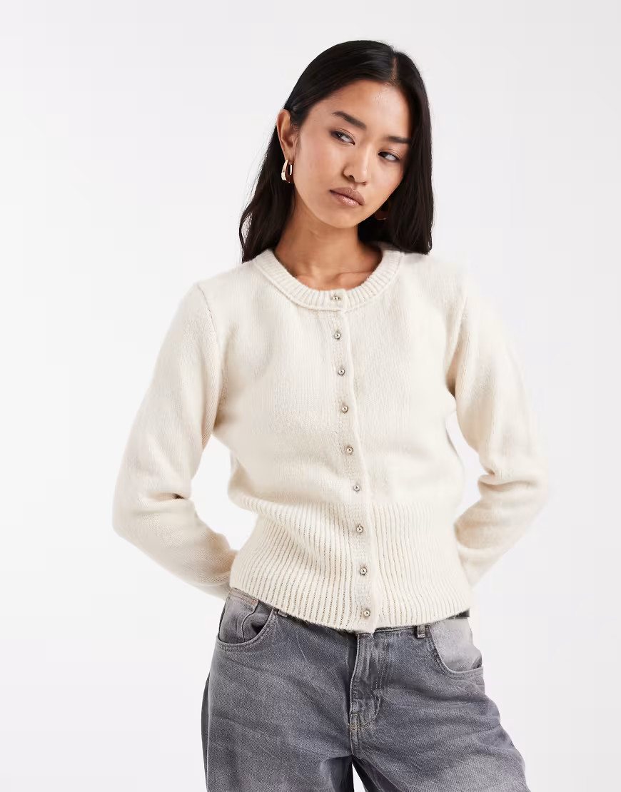 ASOS DESIGN fluffy neat fit knit cardigan-White | ASOS (Global)