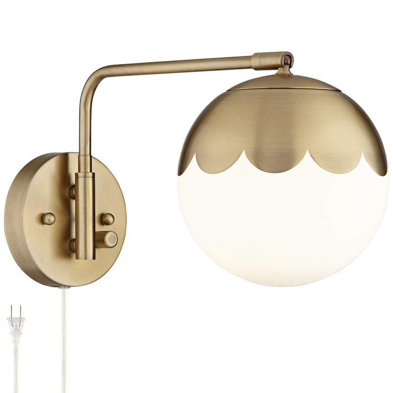 Kelowna Antique Brass Glass Globe Plug-In Swingarm Wall Lamp - #76H58 | Lamps Plus | LampsPlus.com