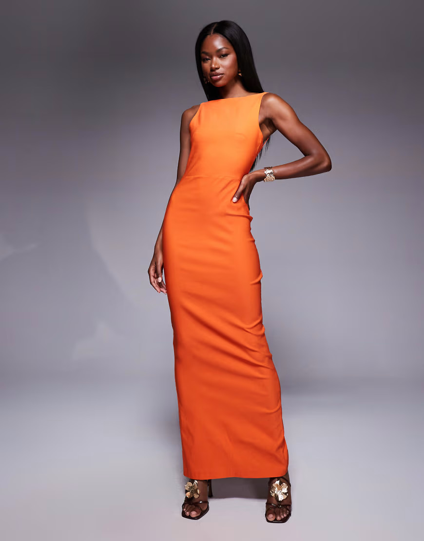 Vesper bengaline high neck open back maxi dress in orange | ASOS (Global)