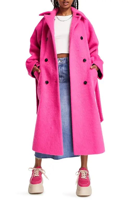 Topshop Double Breasted Tie Waist Trench Coat in Bright Pink at Nordstrom, Size 2 Us | Nordstrom