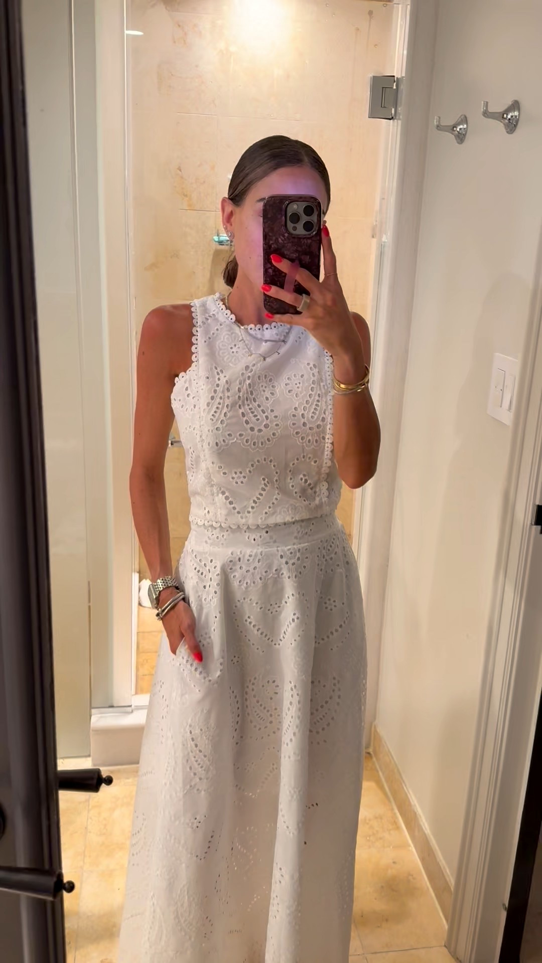 Super cute eyelet matching skirt and top set you’d never believe was Amazon wearing smallest size 
Beach vacation outfit  

#LTKFindsUnder100 #LTKTravel #LTKFindsUnder50