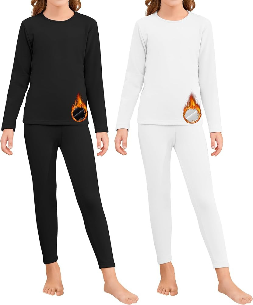 2 Set Girls Thermal Underwear Sets Kids Double-Sided Fleece Lined Long Johns Base Layer Top and B... | Amazon (US)