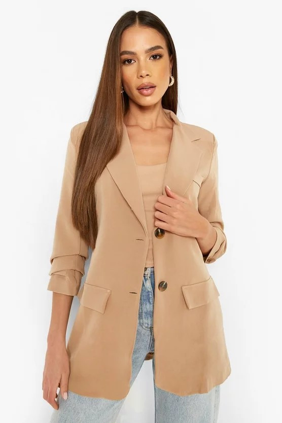 Ruched Sleeve Mock Horn Tailored Blazer | Boohoo.com (US & CA)