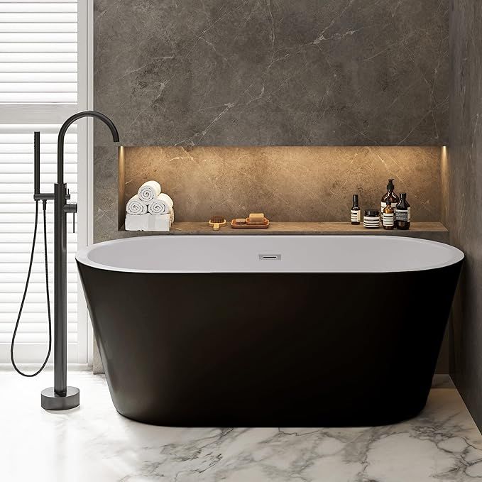 Claire 60" Freestanding Bathtub Matte Black and Matte White | Amazon (US)