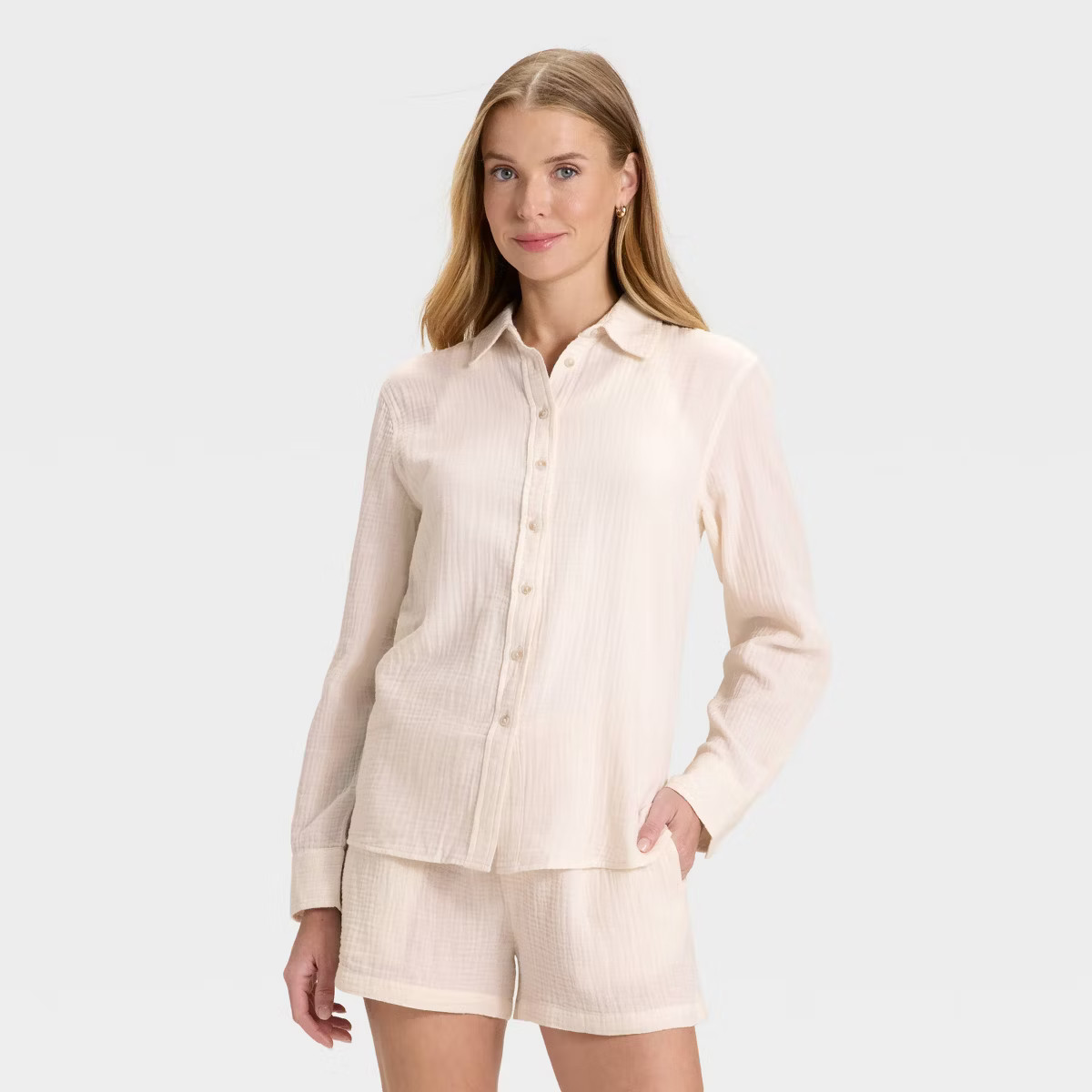Women's Long Sleeve Gauze Collared Button-Down Shirt - Universal Thread™ | Target