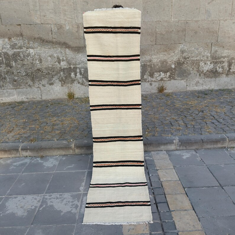 Vintage Turkish Kilim Runner Rug: 2x8 Cream Wool Hallway Rug - Etsy | Etsy (US)