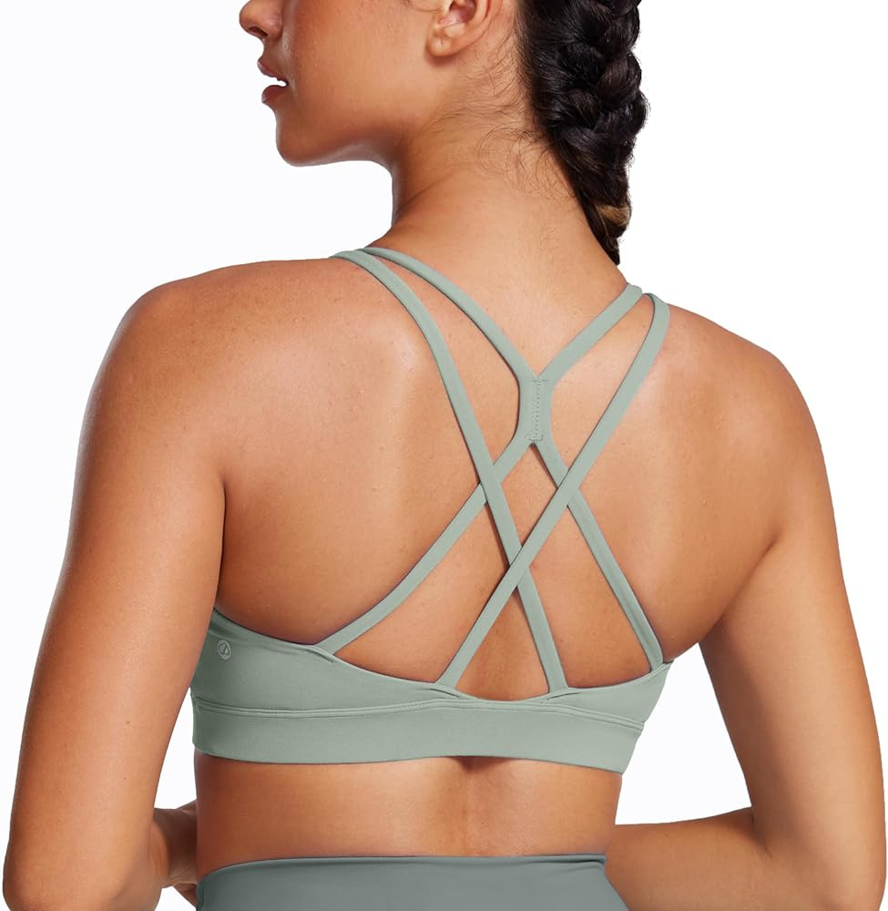 CRZ YOGA Womens Butterluxe High Neck Longline Sports Bras - Criss Cross Halter Wireless Padded Gy... | Amazon (US)