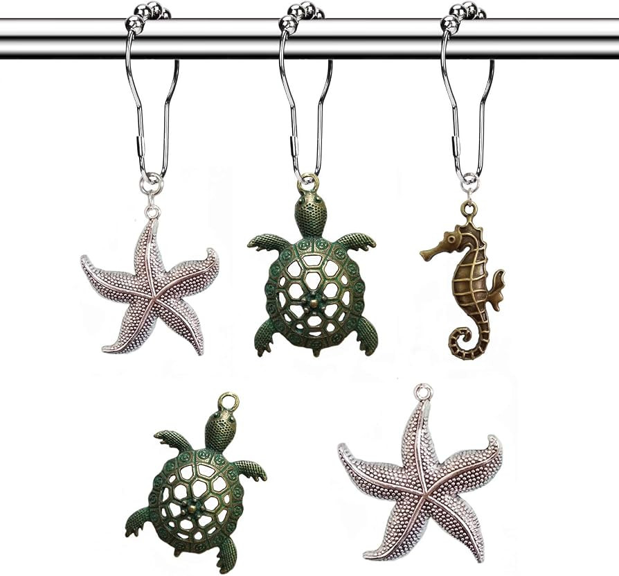 Shower Curtain Hooks Rings - Rustproof Metal Curtain Hangers，Starfish Seahorse Turtle Decorativ... | Amazon (US)