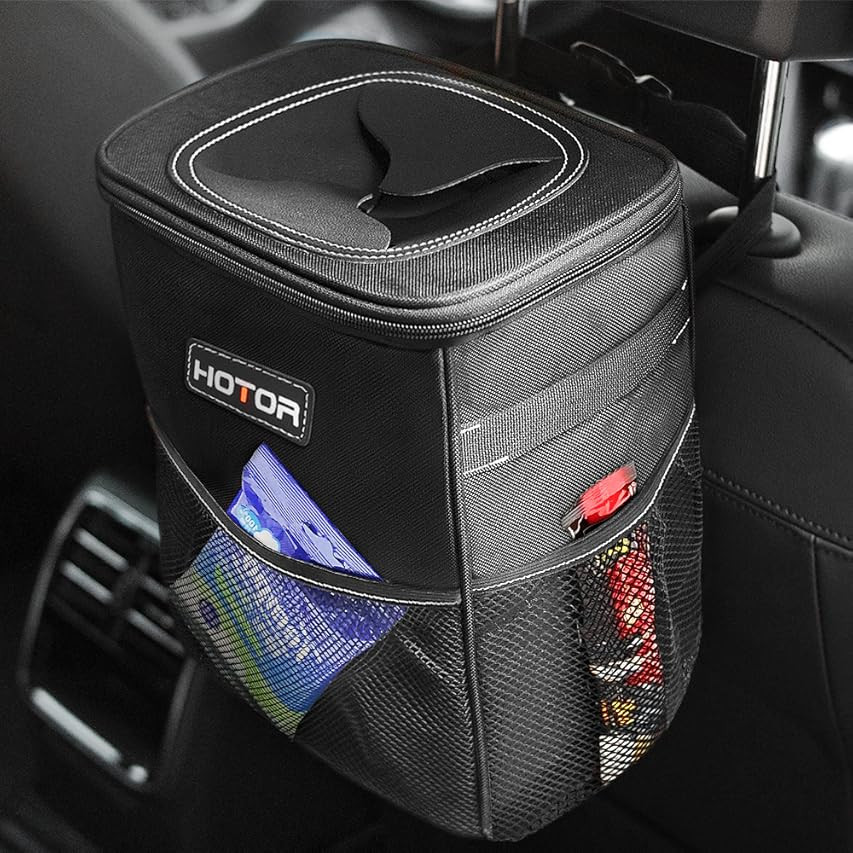 HOTOR Car Trash Can with Lid and Storage Pockets, 100% Leak-Proof Car Organizer, Waterproof Car Garb | Amazon (US)