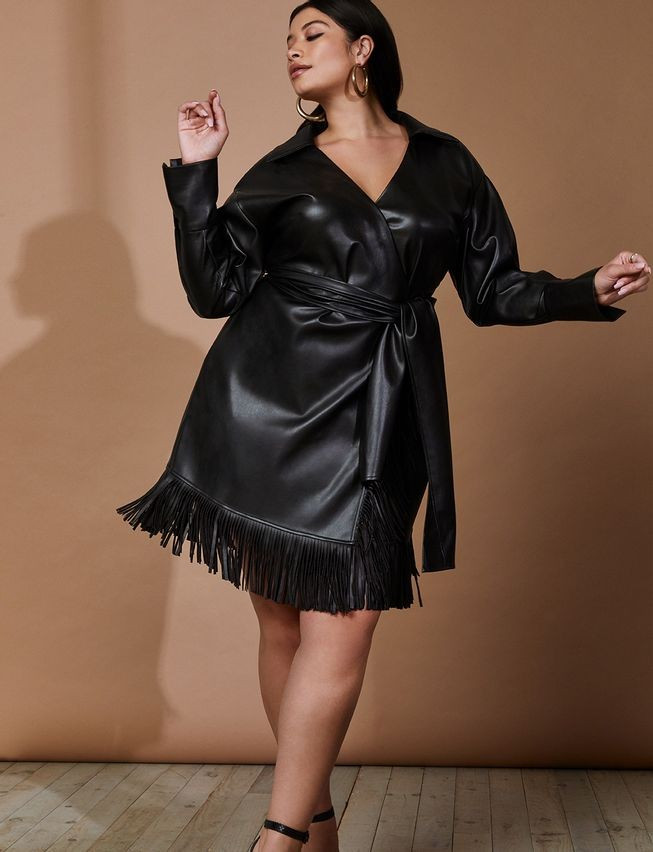 Faux Leather and Fringe Dress | Eloquii