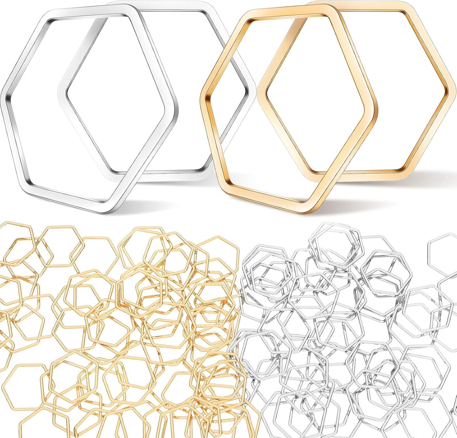 Inbagi 80 Pieces Hexagon Open Bezel Hollow Frame Charm Pendants Hexagon Linking Ring Connector DI... | Amazon (US)