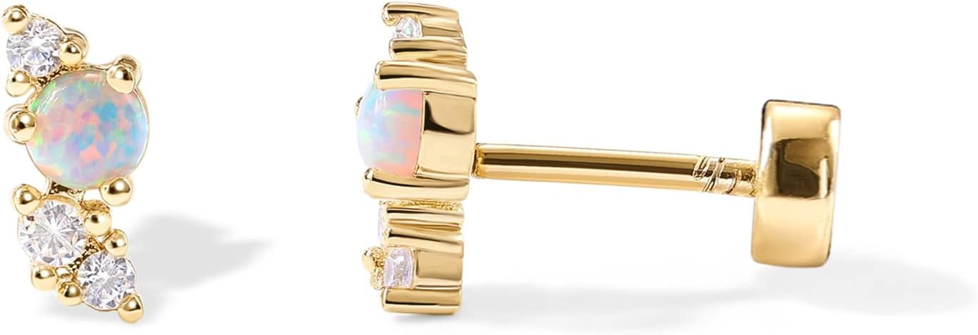 PAVOI 14K Gold Plated Sterling Silver Posts Dainty Mini Multi-Shape Flat Back Stud Earring Pack f... | Amazon (US)