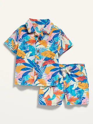 Printed Linen-Blend Camp Shirt and Shorts Set for Baby | Old Navy (US)