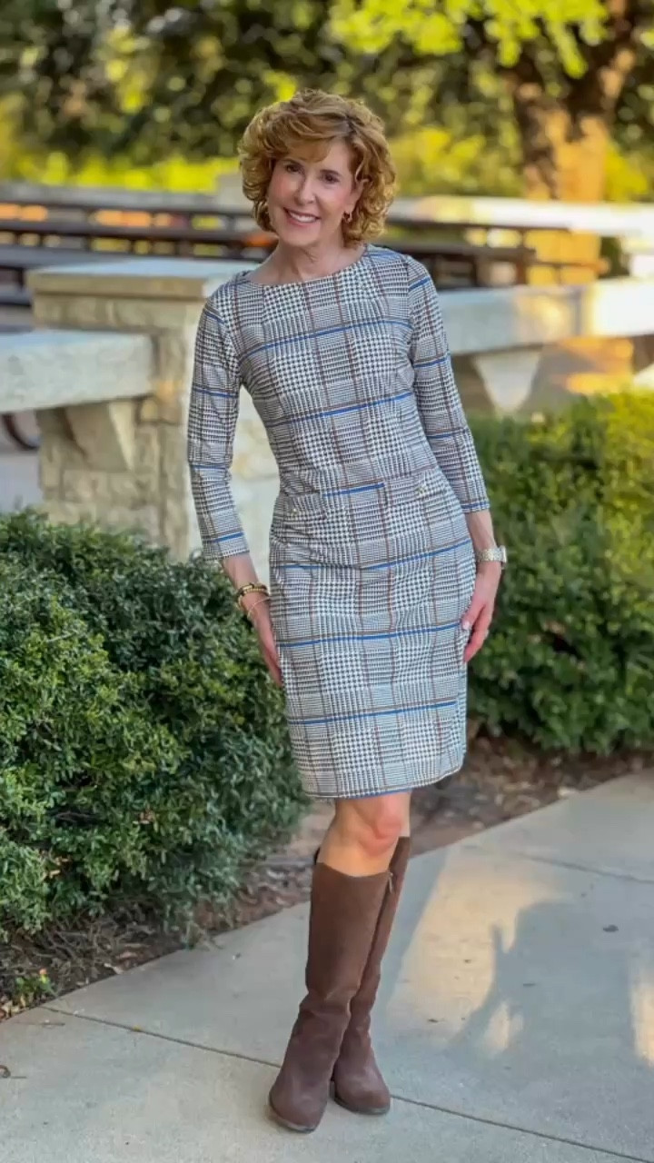 A perfect-for-work wear shift dress combining timeless elegance & effortless style!
🤎
This no-wrinkle dress in #JudeCloth has a sophisticated plaid in rich chocolate tones. 
🤎
Perfect for any #girlboss on any occasion!
🤎
It's classic tailoring with a modern twist.
✔️ Easycare
✔️ Easywear
✔️ UPF 50+
✔️ Made in the USA
🇺🇸 
Use SUZY15 for 15% off!

I paired it with brown suede boots (knee high boots), gold Tory Burch hoops, and a Rolex lookalike Apple Watch band.

#LTKVideo #LTKWorkwear #LTKStyleTip