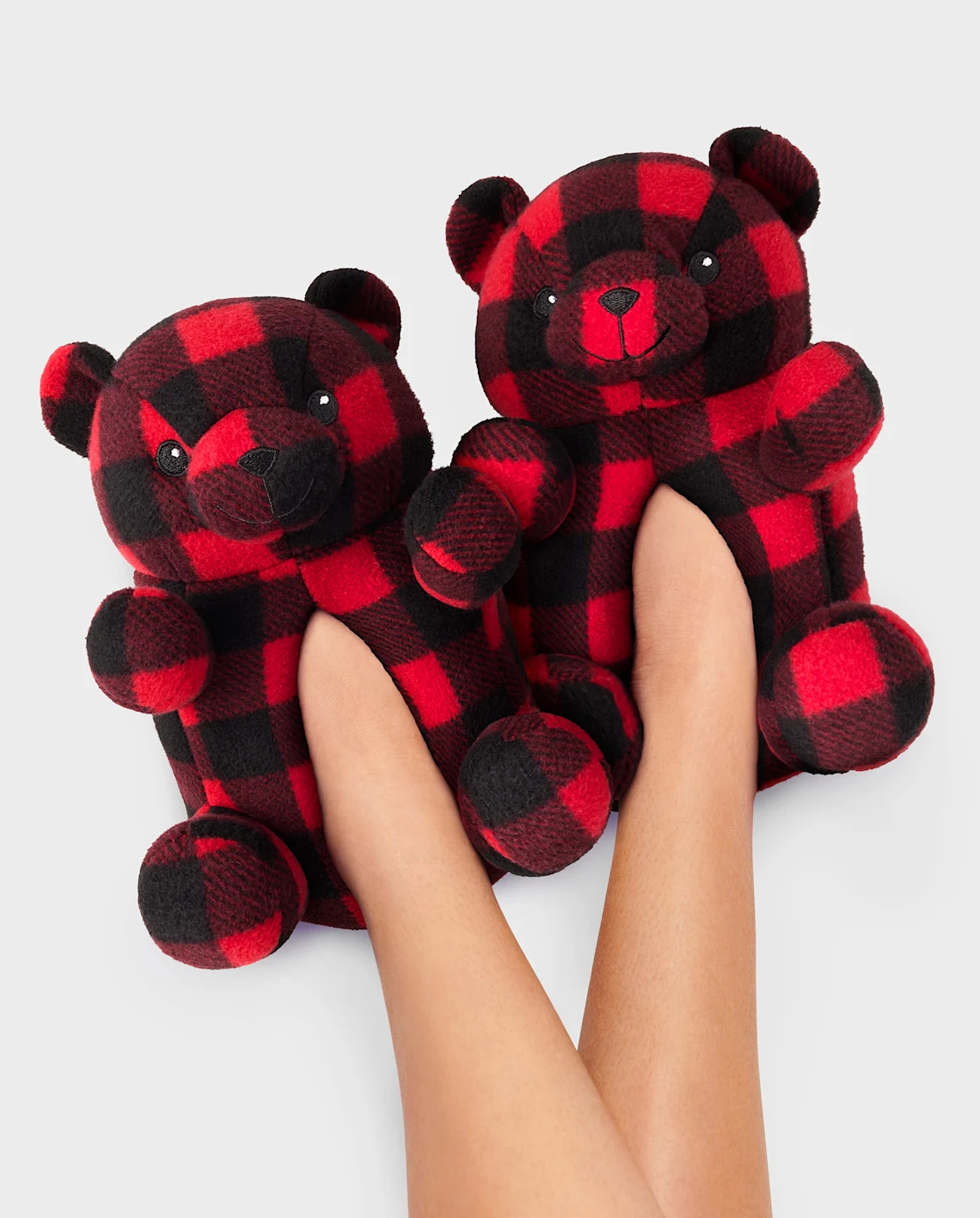 Unisex Kids Matching Family Buffalo Plaid Bear Slippers - red | The Children's Place