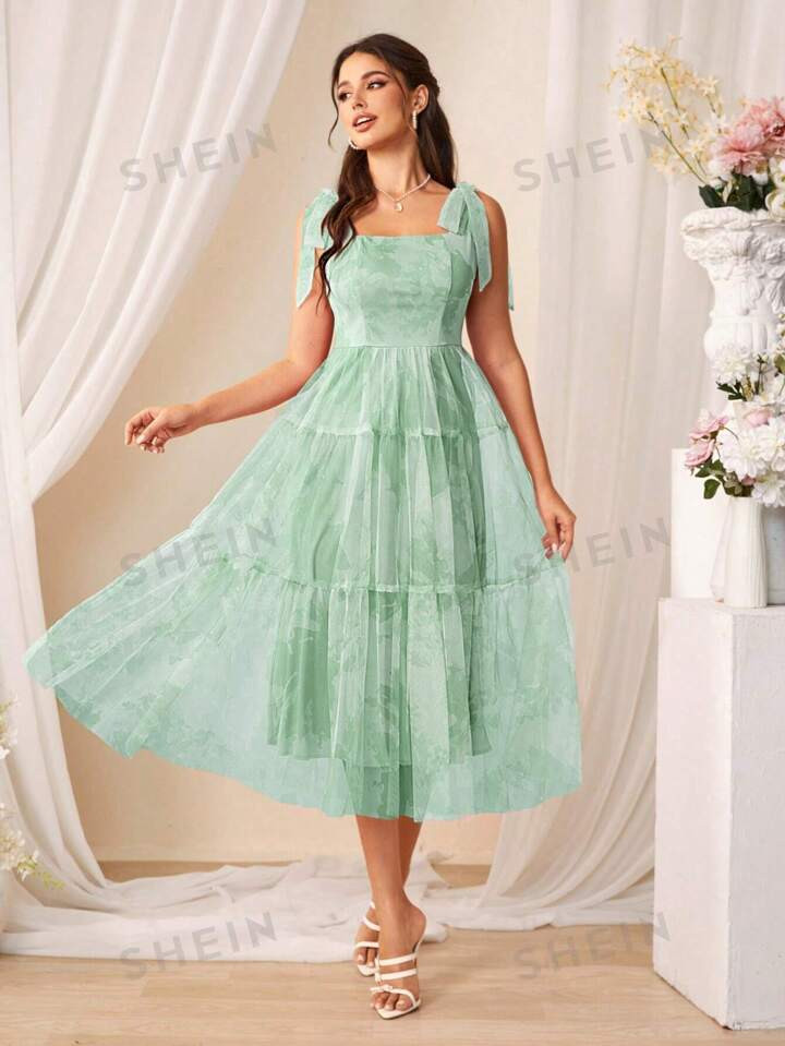 SHEIN Belle Women's Square Neckline Belted Dress | SHEIN