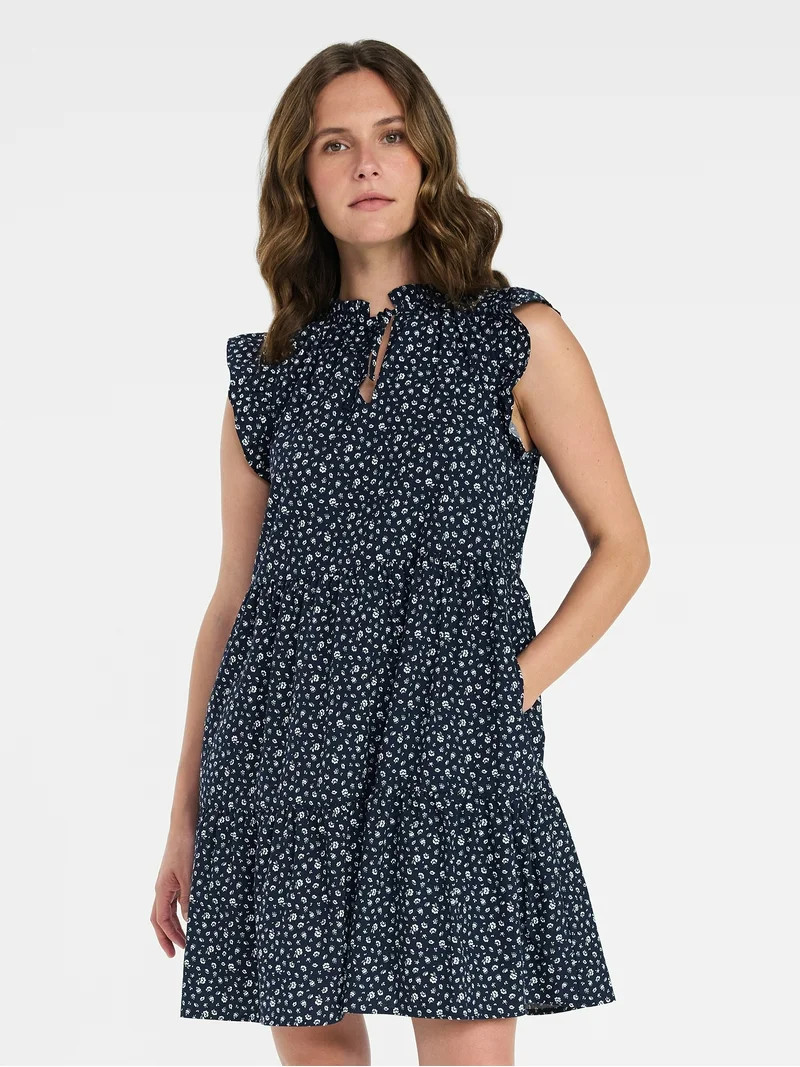 Time and Tru Women’s and Women’s Plus Flutter Sleeve Cotton Mini Dress, Sizes XS-4X | Walmart (US)