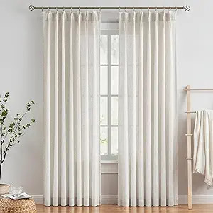 Vision Home Natural Pinch Pleated Semi Sheer Curtains Textured Linen Blended Light Filtering Wind... | Amazon (US)