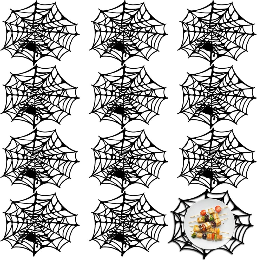 Newwiee 12 Pcs Halloween Spider Web Placemats 13 Inches Felt Halloween Table Decor with Spiderweb... | Amazon (US)