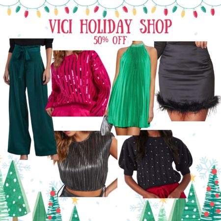 VICI HOLIDAY SHOP is 50% off!!
these are a few of my favorites that i saw! 
loving the pants, you can dress them up and down ! I also love a good sweater!!
loving the feather trim skirt too! such a cute addition! and that dress is the cutest too! 
grab them while they are on sale! most of these are under $30! super affordable!! 
#holidayshop #vici #holiday #christmas #holidayoutfit #christmasoutfit #holidaydress 

#LTKstyletip #LTKworkwear #LTKHoliday