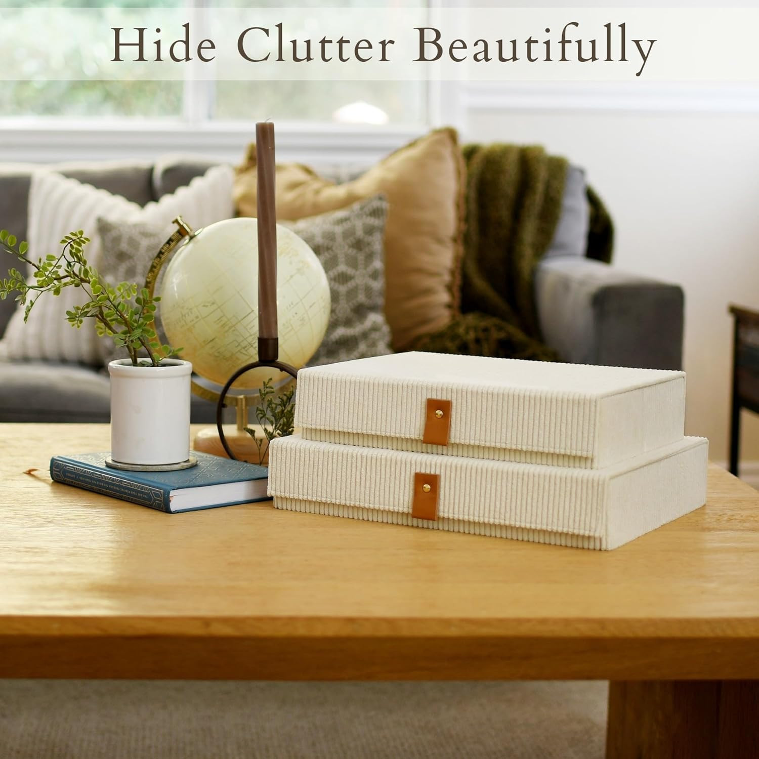 cherish & dwell Beautiful Cozy Corduroy Decorative Photo Storage Boxes with Lids – Set of 2 Kee... | Amazon (US)
