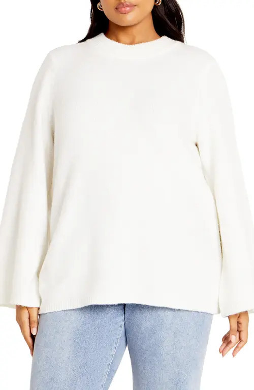 City Chic Bow Back Bell Sleeve Sweater in Ivory at Nordstrom | Nordstrom