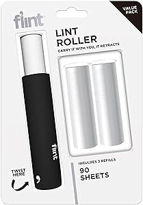 Flint Classic Retractable Lint Roller - Refillable Travel Lint Roller - 90 Sheets (Black) | Amazon (US)