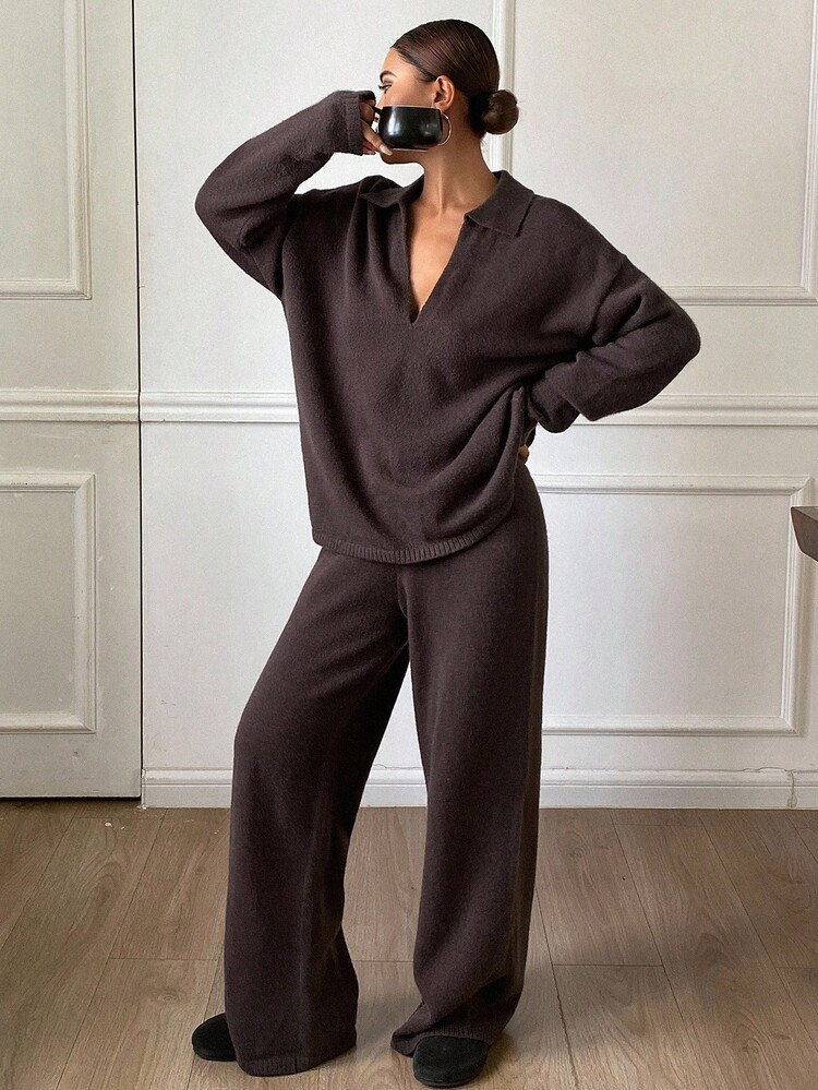 Dazy Tall Women Tall Size Loose Turtleneck Long Sleeve Sweater And Straight Leg Relaxed Fit Pants 2 Pieces Set, Casual Outfit | SHEIN