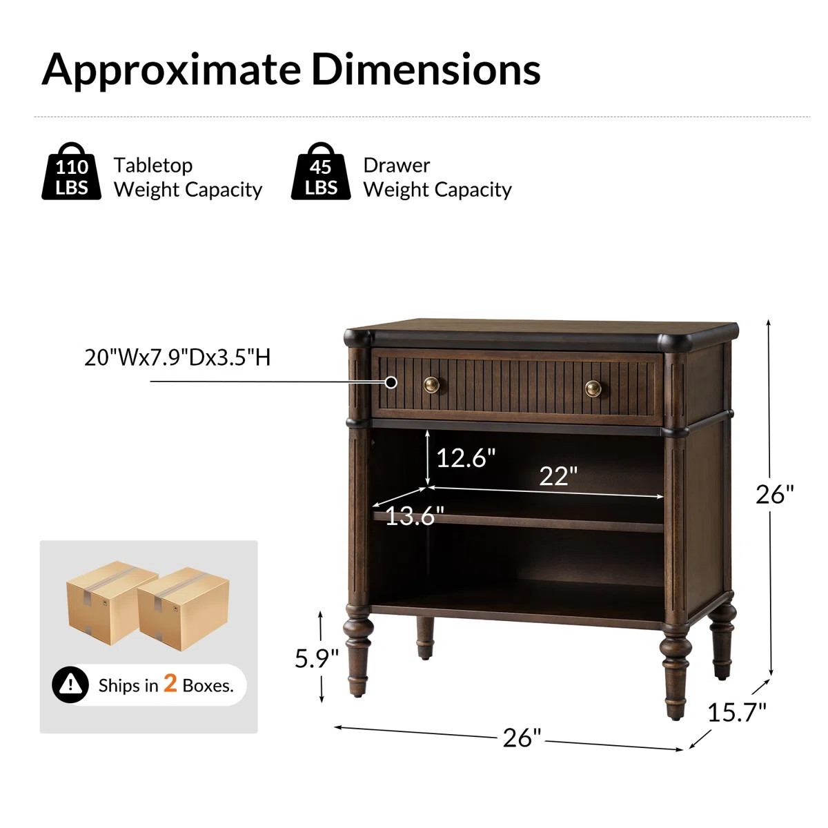 Kaybri Transitional 26"W Fluted 1-Drawer Solid End Tables with Built-In Charging Station Set of 2 | Wayfair North America
