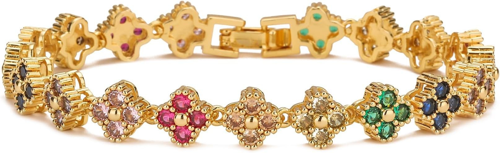 Rainbow & Clover Zircon Unisex Bracelet, Crystal Flower Design, Fashion-Forward Accessory | Amazon (US)