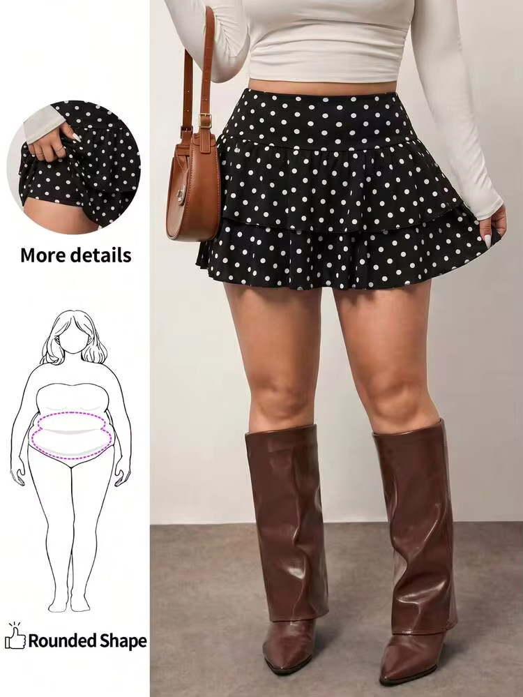 Enliva Plus Size Women Polka Dot Print Ruffle Hem Fashionable A-Line Skirt, For Daily Commute, Da... | SHEIN