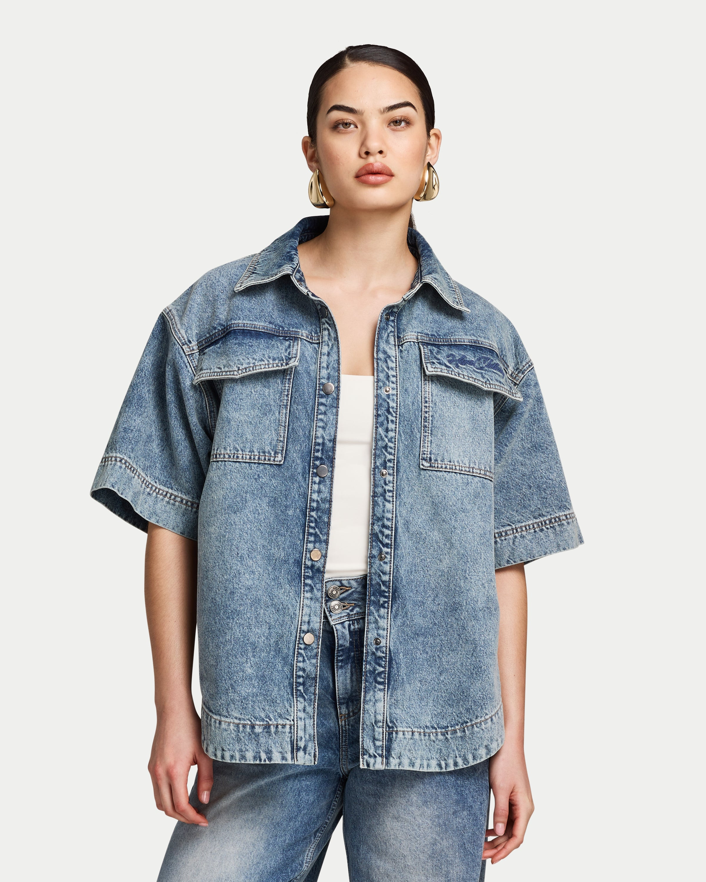 Womens Denim Short Sleeve Shirt | HERA Clothing