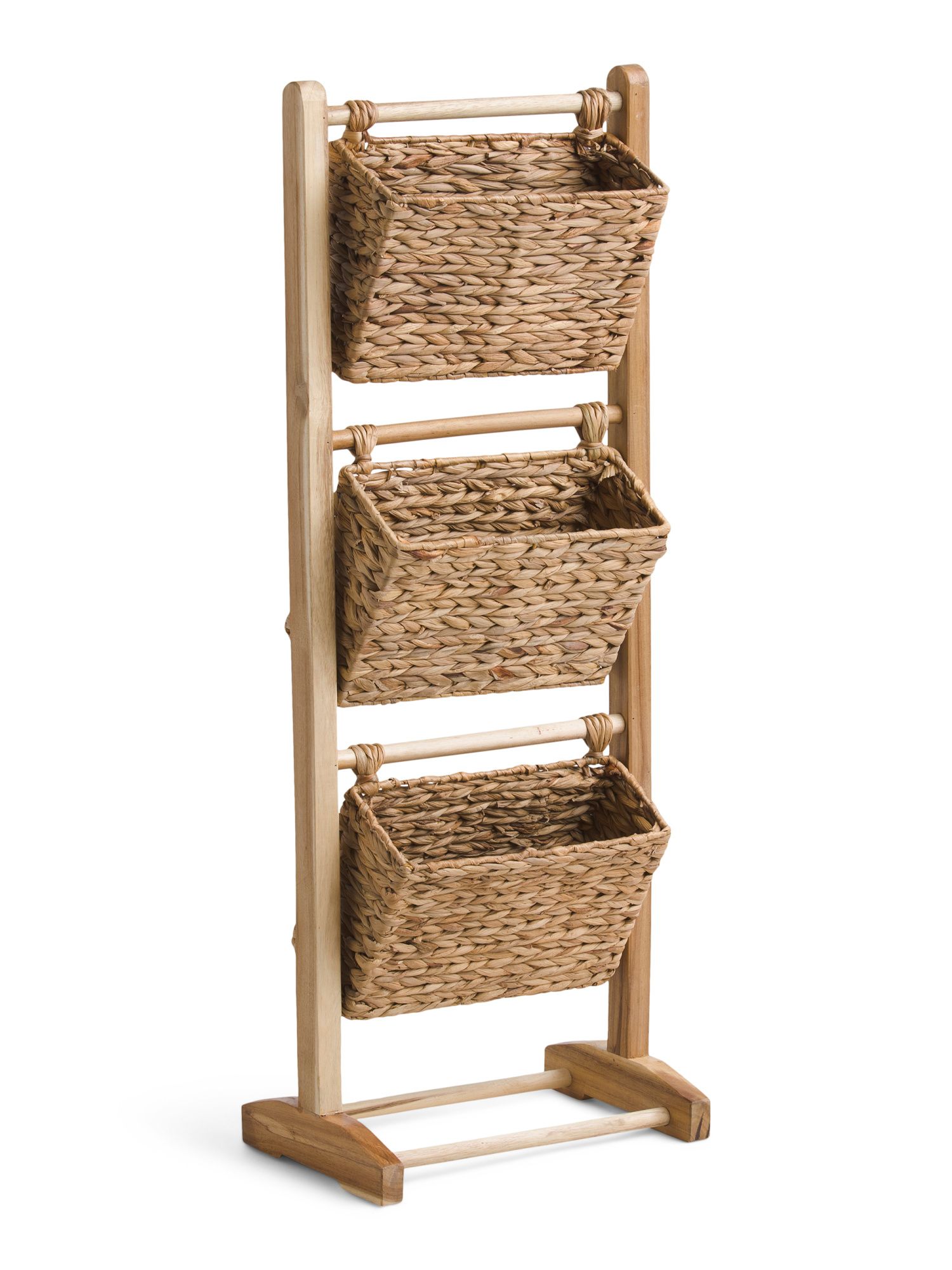 3 Tier Hyacinth Storage Ladder With Wood Frame | TJ Maxx
